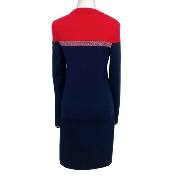 SAINT JAMES L'ATELIER PURE NEW WOOL RED NAVY COLORBLOCK KNITTED SHIFT DRESS - 4 - Picture 3 of 9